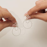 Load image into Gallery viewer, Circle Drop Dangle Diamond Earrings, 14k Solid Gold, Natural Diamonds, Layered Dangle Jewelry, Bridal Statement Earrings, Minimalist Dangler
