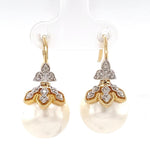Load image into Gallery viewer, Floral Pearl Drop Diamond Earrings, 14k Solid Gold, Natural Diamonds, Bridal Statement Jewelry, Two Toned Earrings, Minimalistic Earrings
