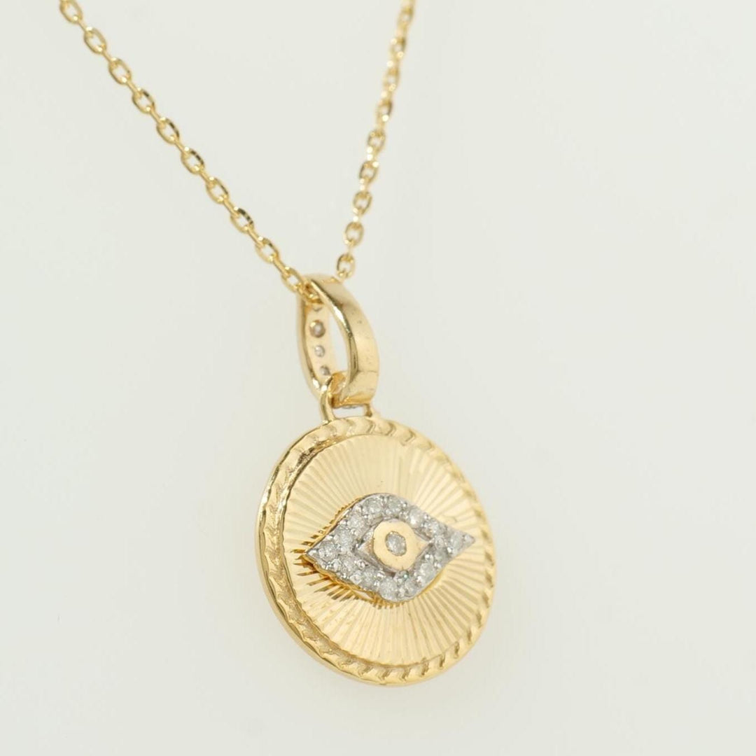 Evil Eye Medallion Diamond Necklace, 14k Solid Gold, Natural Diamonds, Everyday Layering Pendant, Protection Charm Necklace, Ready To Ship