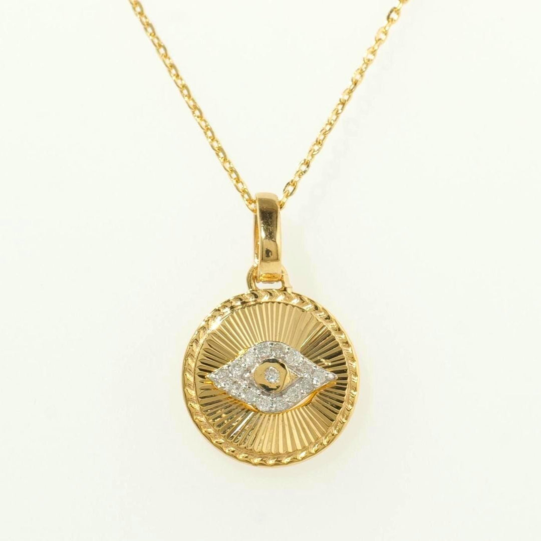 Evil Eye Medallion Diamond Necklace, 14k Solid Gold, Natural Diamonds, Everyday Layering Pendant, Protection Charm Necklace, Ready To Ship