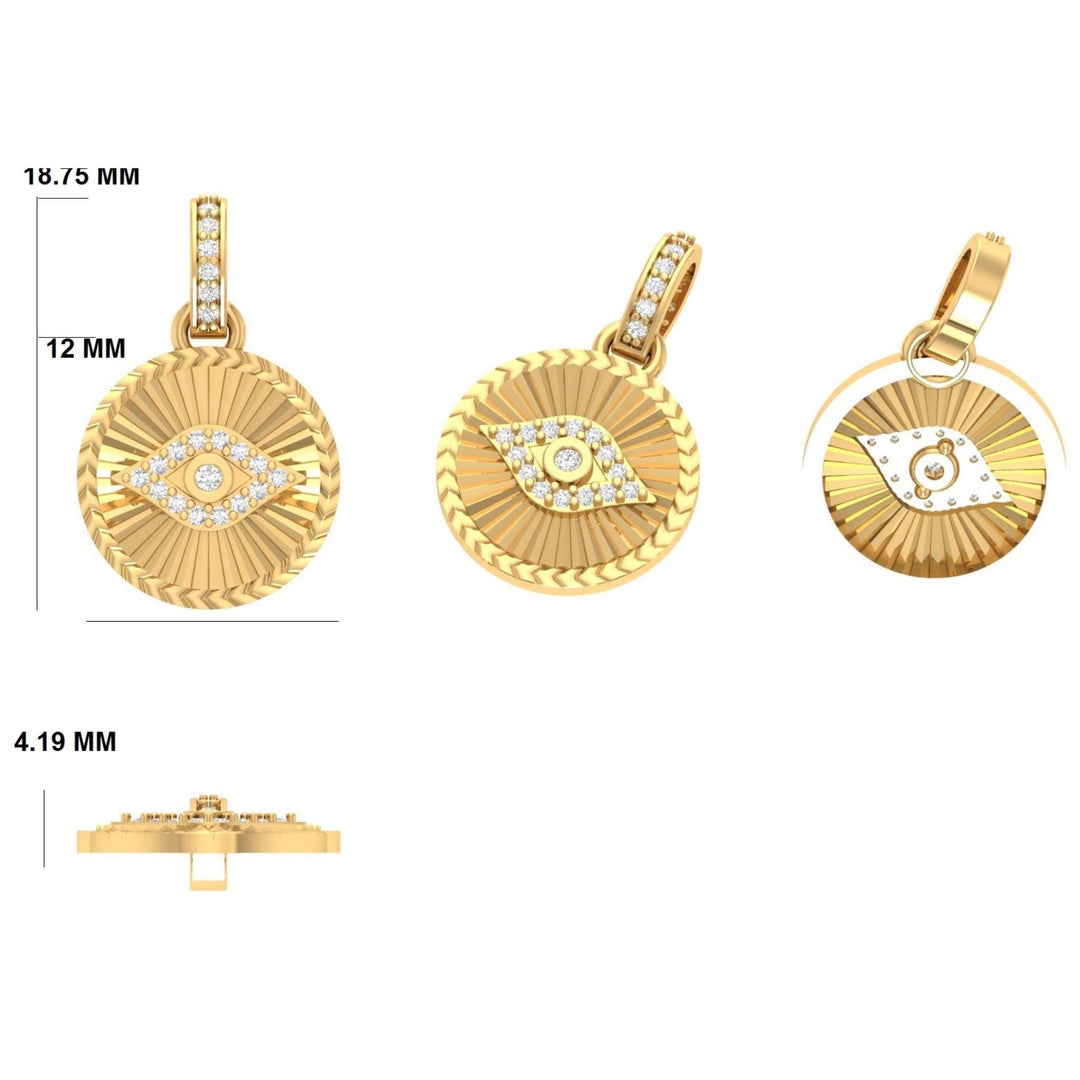 Evil Eye Medallion Diamond Necklace, 14k Solid Gold, Natural Diamonds, Everyday Layering Pendant, Protection Charm Necklace, Ready To Ship