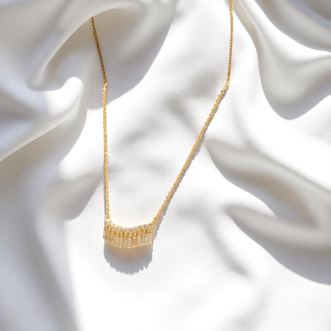 Baguette Drop Bar Diamond Necklace, 14k Solid Gold, Natural Diamond, Bezel Set Necklace, Everyday Stackable Chain, Minimalist Jewelry