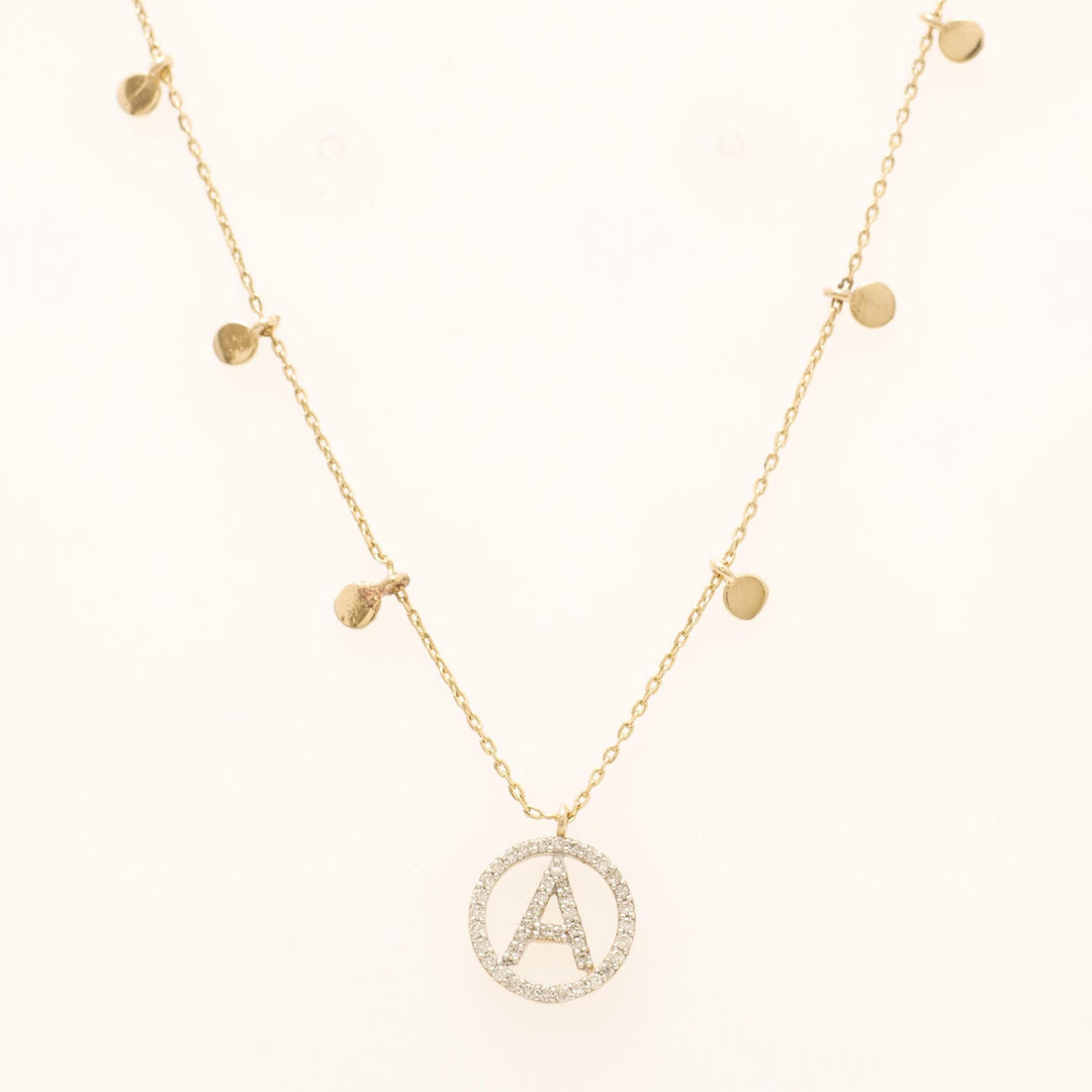 Personalized Disc Initial Necklace, 14k Solid Gold, Natural Diamond, Everyday Layering Pendant, Custom Minimal Letter pendant, Ready To Ship