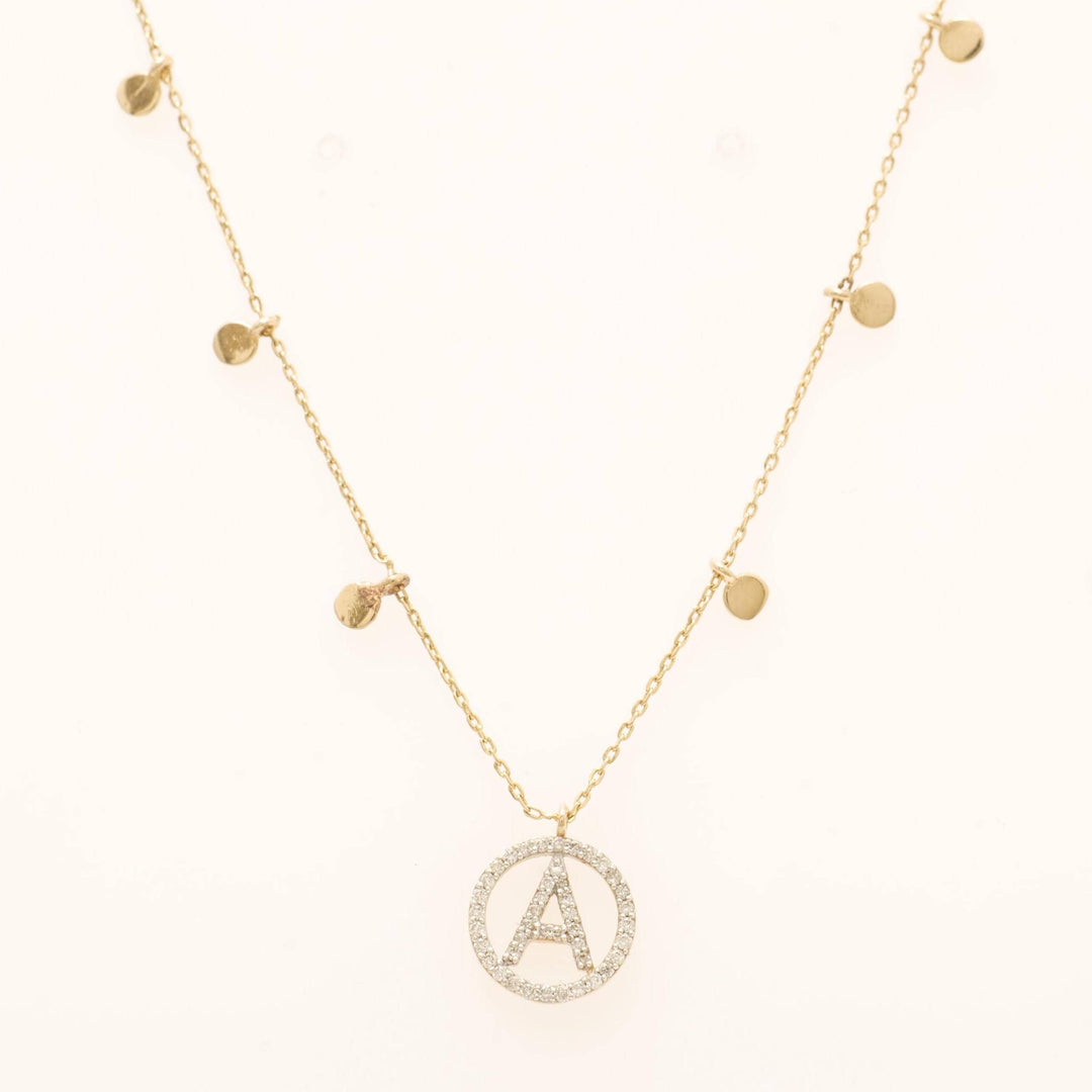 Personalized Disc Initial Necklace, 14k Solid Gold, Natural Diamond, Everyday Layering Pendant, Custom Minimal Letter pendant, Ready To Ship