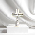 Load image into Gallery viewer, Diamond Cross Pendant, 14k Solid Gold, Natural Diamonds, Baguette Necklace With Adjustable Chain, Communion Religious Jewelry, Faith Pendant
