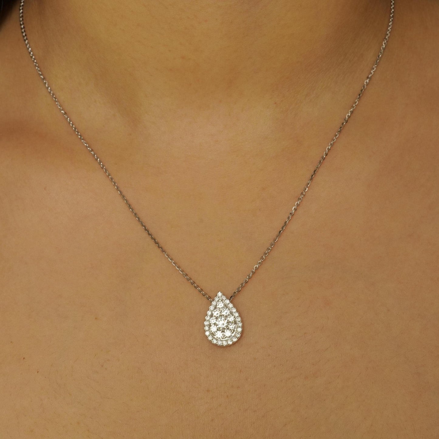 Pear Cluster Diamond Pendant, 14k Solid Gold, Teardrop Halo Illusion Chain Necklace, Natural Diamonds, Stackable Jewelry, Wedding Jewelry
