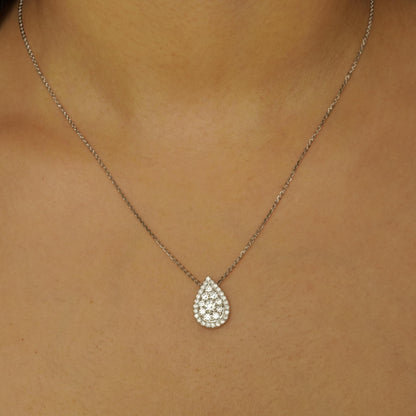 Pear Cluster Diamond Pendant, 14k Solid Gold, Teardrop Halo Illusion Chain Necklace, Natural Diamonds, Stackable Jewelry, Wedding Jewelry