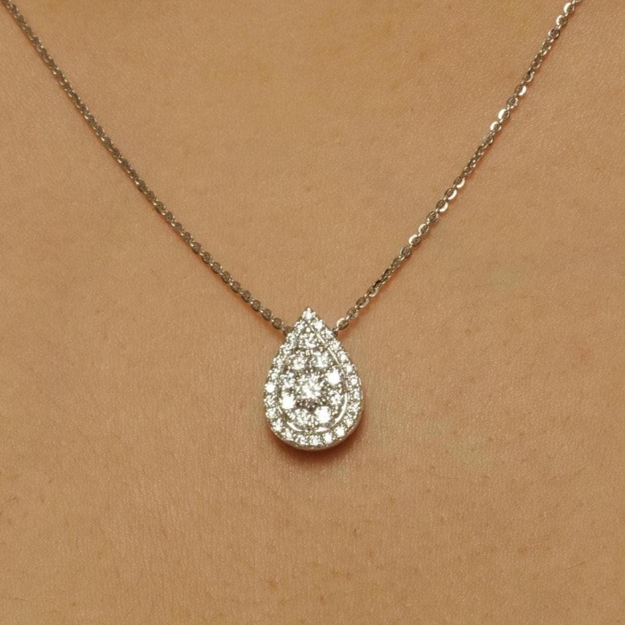 Pear Cluster Diamond Pendant, 14k Solid Gold, Teardrop Halo Illusion Chain Necklace, Natural Diamonds, Stackable Jewelry, Wedding Jewelry