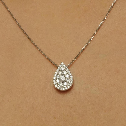 Pear Cluster Diamond Pendant, 14k Solid Gold, Teardrop Halo Illusion Chain Necklace, Natural Diamonds, Stackable Jewelry, Wedding Jewelry