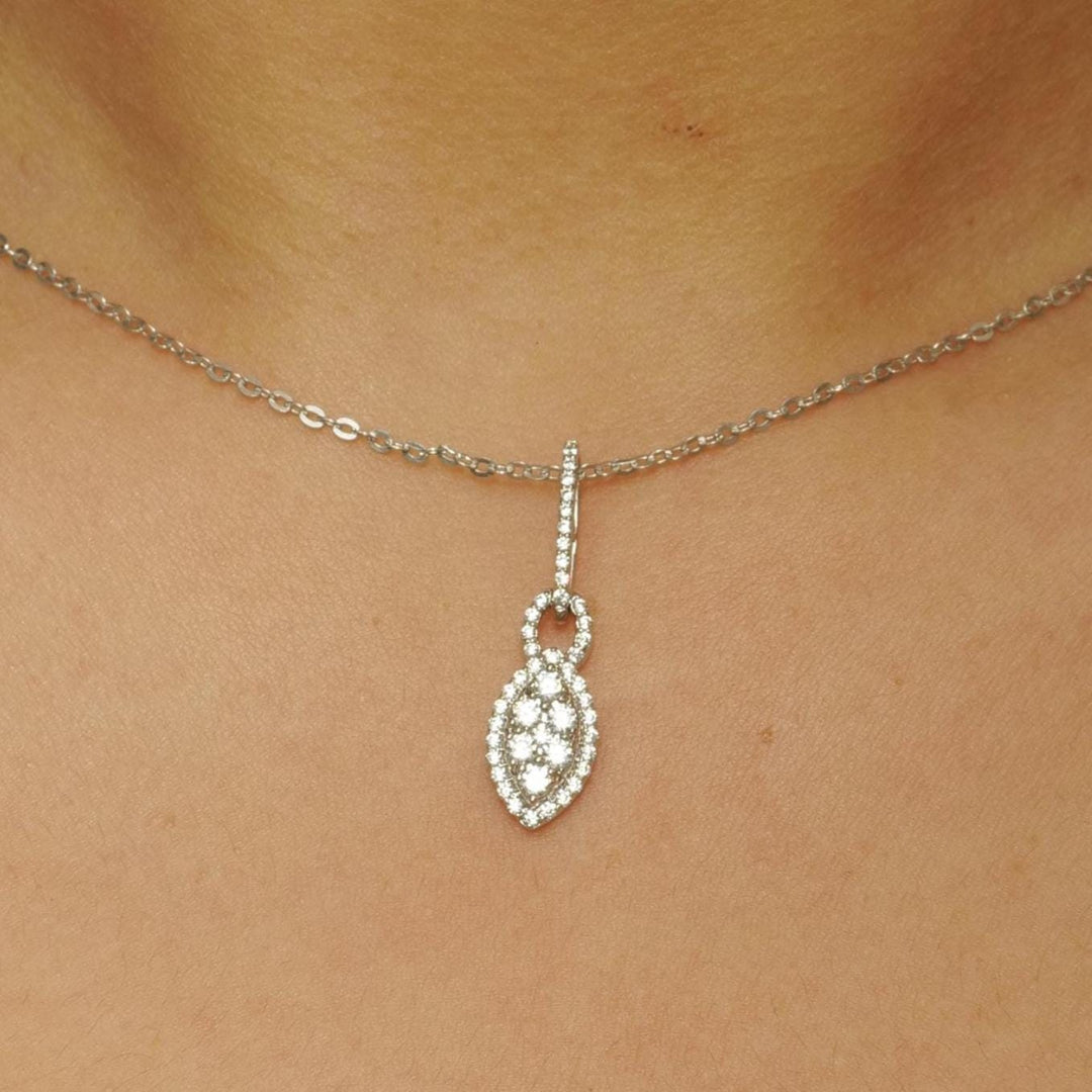 Halo Eye Illusion Diamond Pendant Necklace, 14k Solid Gold, Natural Diamonds, Marquise Cluster Chain Pendant, Minimalist Stackable Jewelry