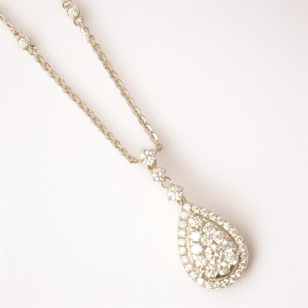 Halo Teardrop Diamond Necklace, 14k Solid Gold, Natural Diamonds, Cluster Set Bridal Chain Pendant, Minimalist Stacking Jewelry