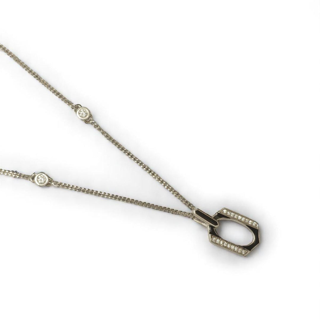 Hexagonal Enamel Diamond Pendant Necklace, 14k Solid Gold, Natural Diamonds, Geometric Stacking Station Chain Pendant, Minimalist Jewelry