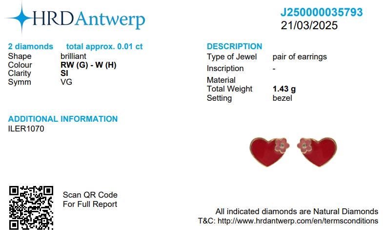 Teenager Floral Heart Diamond Stud Earrings, 14k Solid Gold With Enameling, Natural Diamonds, Gift for girls, Ready To Ship, HRD Certified
