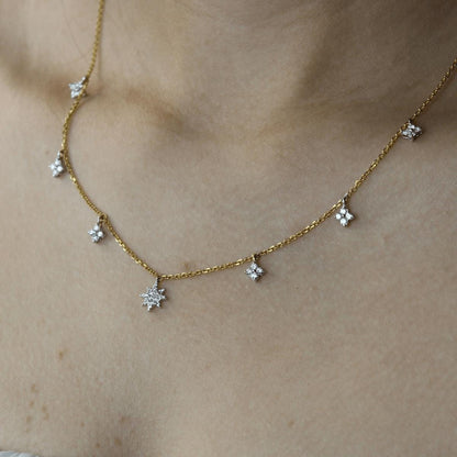 Starburst Diamond Station Necklace, 14k Solid Gold, Natural Diamonds, Stacking Minimalist Necklace, Dangling Charm Jewelry, Everyday Wear