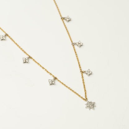 Starburst Diamond Station Necklace, 14k Solid Gold, Natural Diamonds, Stacking Minimalist Necklace, Dangling Charm Jewelry, Everyday Wear