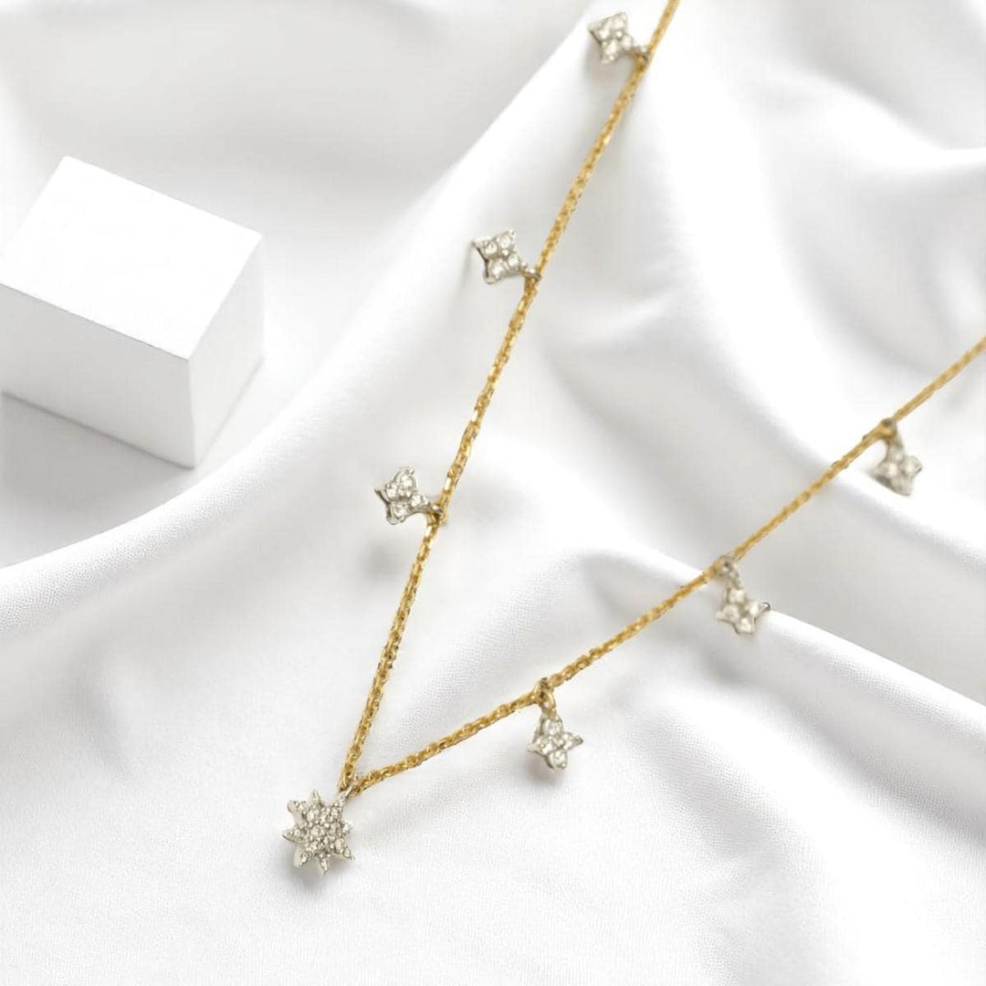 Starburst Diamond Station Necklace, 14k Solid Gold, Natural Diamonds, Stacking Minimalist Necklace, Dangling Charm Jewelry, Everyday Wear