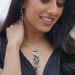 Load image into Gallery viewer, Art Deco Diamond Tassel Necklace With Earrings, 14k Solid Gold, Natural Diamonds, Black Onyx Gemstone Pendant, Cocktail Statement Jewelry
