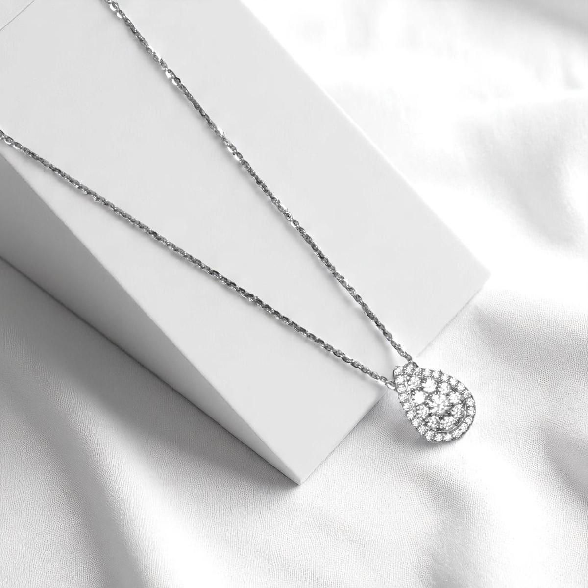 Pear Cluster Diamond Pendant, 14k Solid Gold, Teardrop Halo Illusion Chain Necklace, Natural Diamonds, Stackable Jewelry, Wedding Jewelry