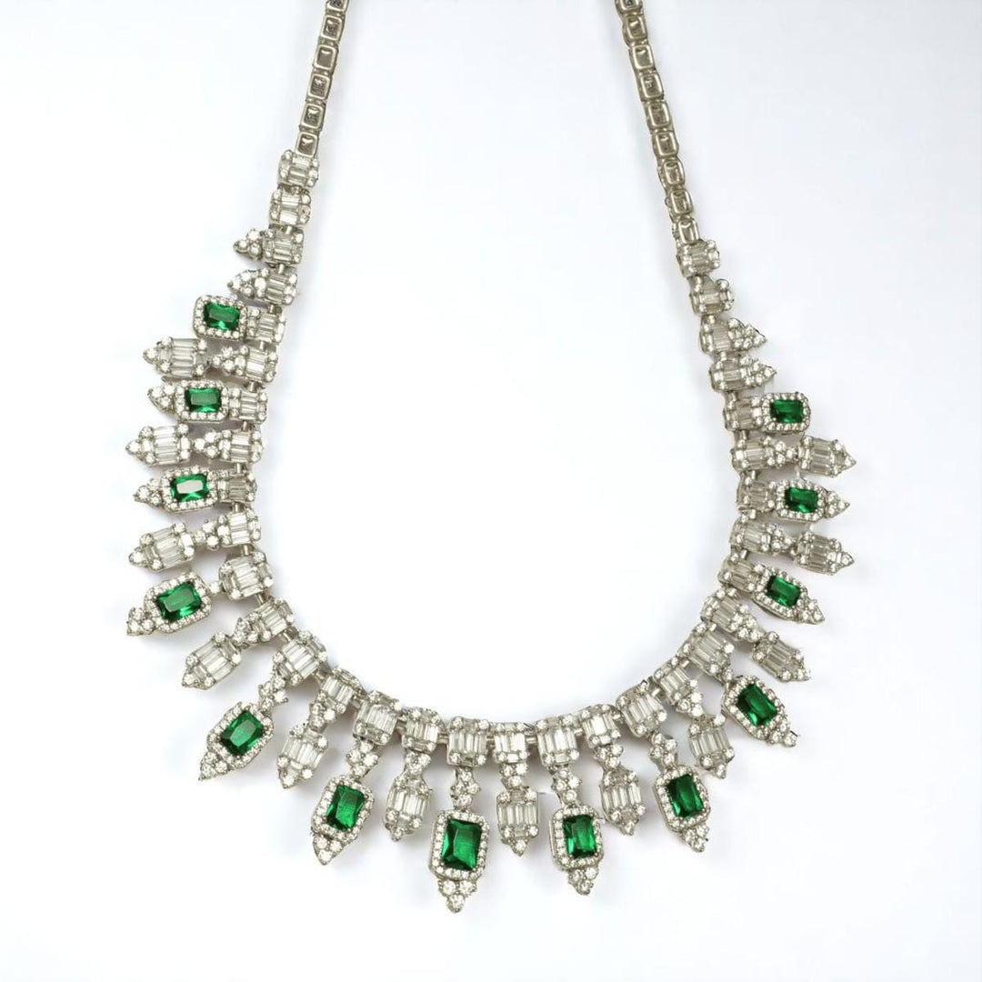 Halo Emerald Diamond Drop Necklace, 14k Solid Gold, Natural Diamond, Illusion Baguette Gemstone Necklace, Jewelry, Statement Wedding Jewelry