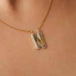 Load image into Gallery viewer, Personalized Initial Halo Diamond Necklace, 14k Solid Gold, Natural Diamonds, Custom Alphabet Pendant, Everyday Name Necklace, Ready To Ship
