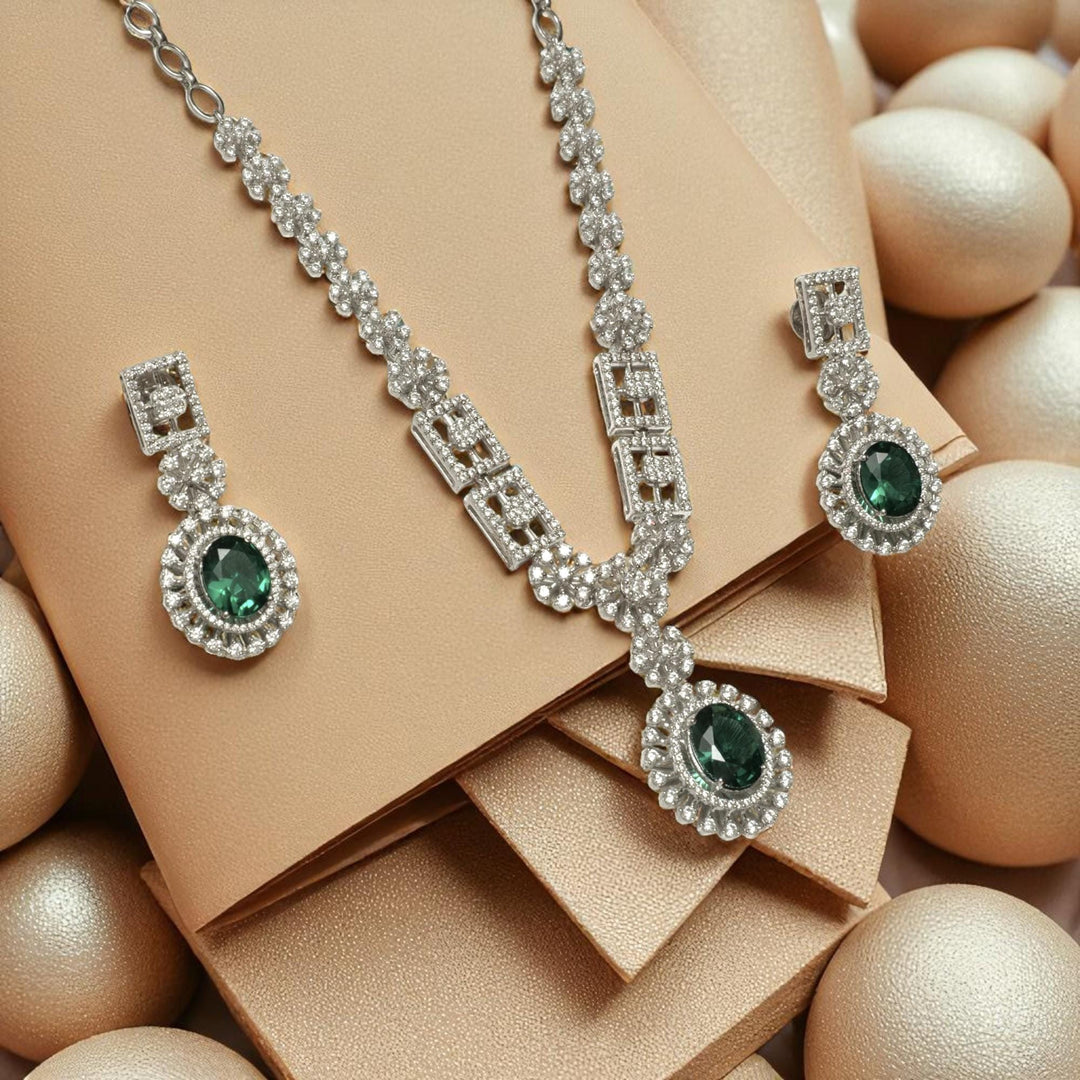 Halo Oval Emerald Diamond Necklace Earring Set, 14k Solid Gold, Natural Diamond, Floral Bridal Jewelry, Wedding Statement Jewelry