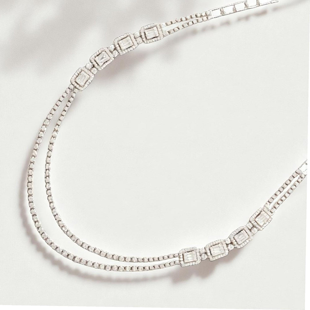 Layered Halo Diamond Necklace, 14k Solid Gold, Natural Diamonds, Bridal Baguette Illusion Statement Necklace, Wedding Stacking Jewelry