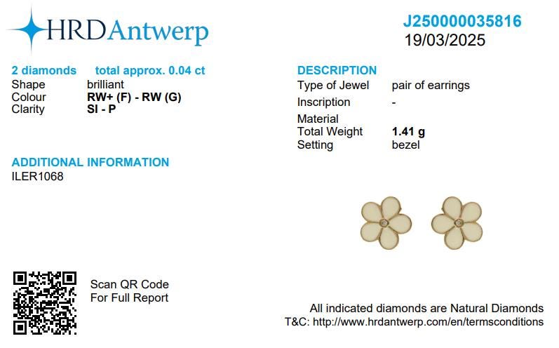 Kids Enameled Flower Diamond Earrings, 14k Solid Gold, Natural Diamonds, Bezel Set Floral Studs, Ready To Ship, HRD Certified