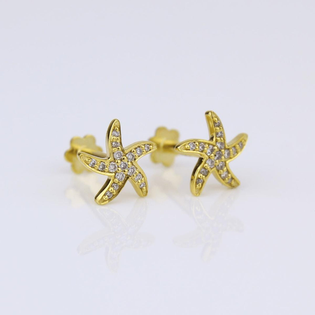 Kids Starfish Diamond Stud Earrings, 14k Solid Gold, Natural Diamonds, Gift for toddlers/girls/kids, Ready To Ship, HRD Certified