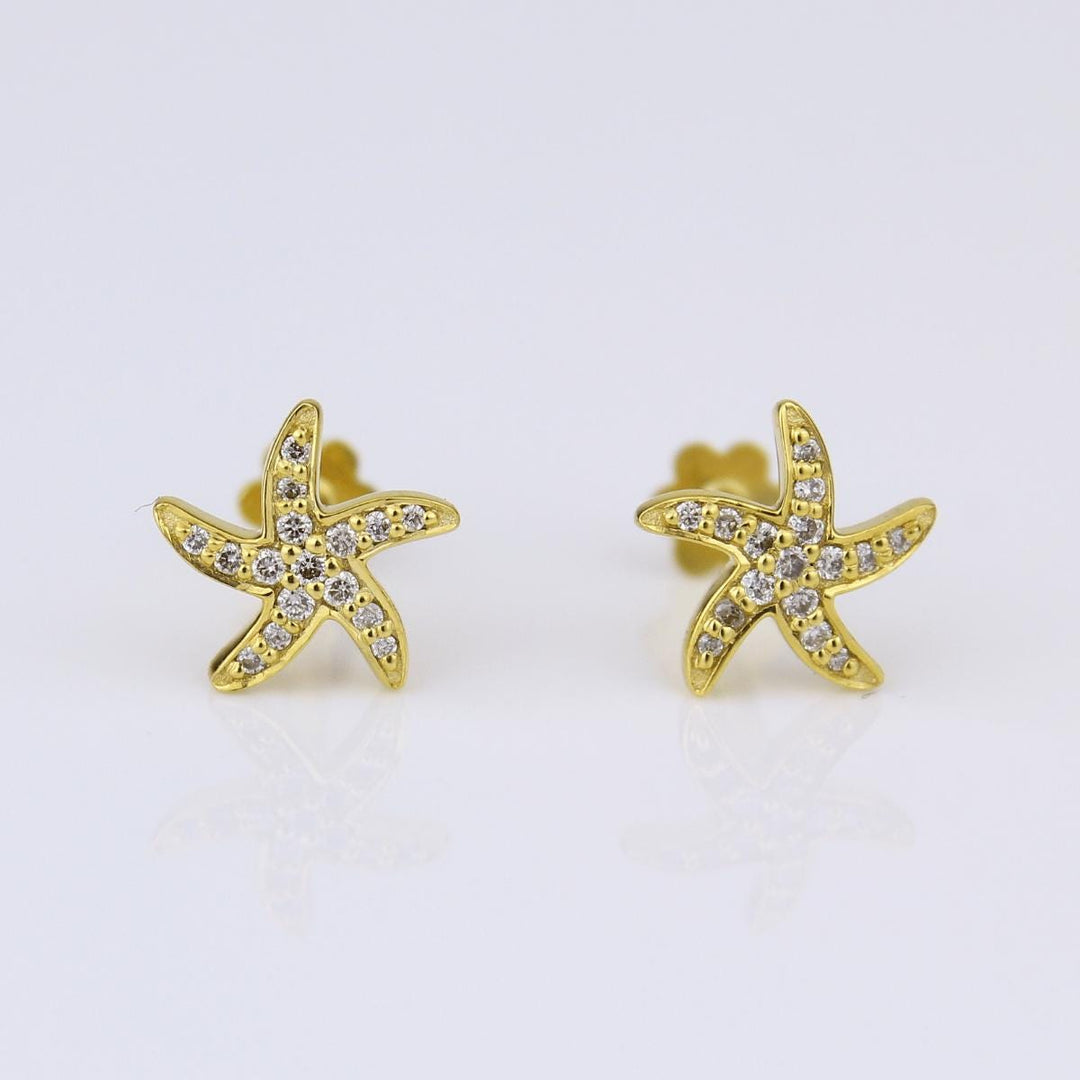 Kids Starfish Diamond Stud Earrings, 14k Solid Gold, Natural Diamonds, Gift for toddlers/girls/kids, Ready To Ship, HRD Certified