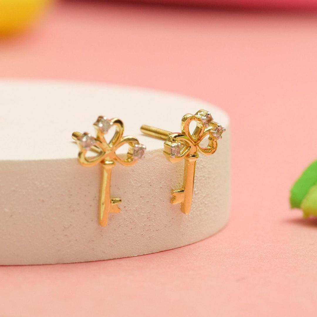 Kids Key Diamond Stud Earrings, 14k Solid Gold, Natural Diamonds, Kids Jewelry, Gift for toddlers/girls/kids, Ready To Ship