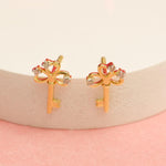 Load image into Gallery viewer, Kids Key Diamond Stud Earrings, 14k Solid Gold, Natural Diamonds, Kids Jewelry, Gift for toddlers/girls/kids, Ready To Ship
