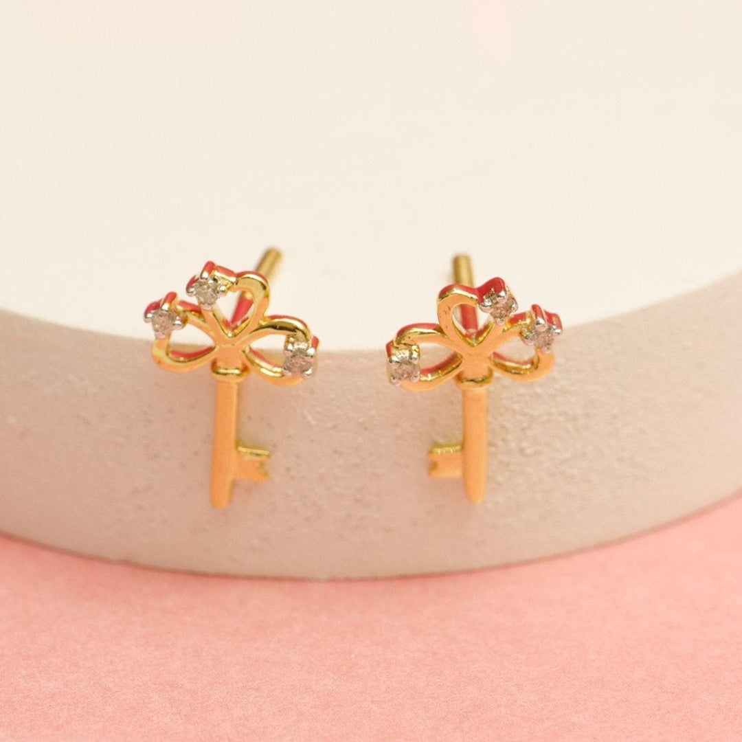 Kids Key Diamond Stud Earrings, 14k Solid Gold, Natural Diamonds, Kids Jewelry, Gift for toddlers/girls/kids, Ready To Ship