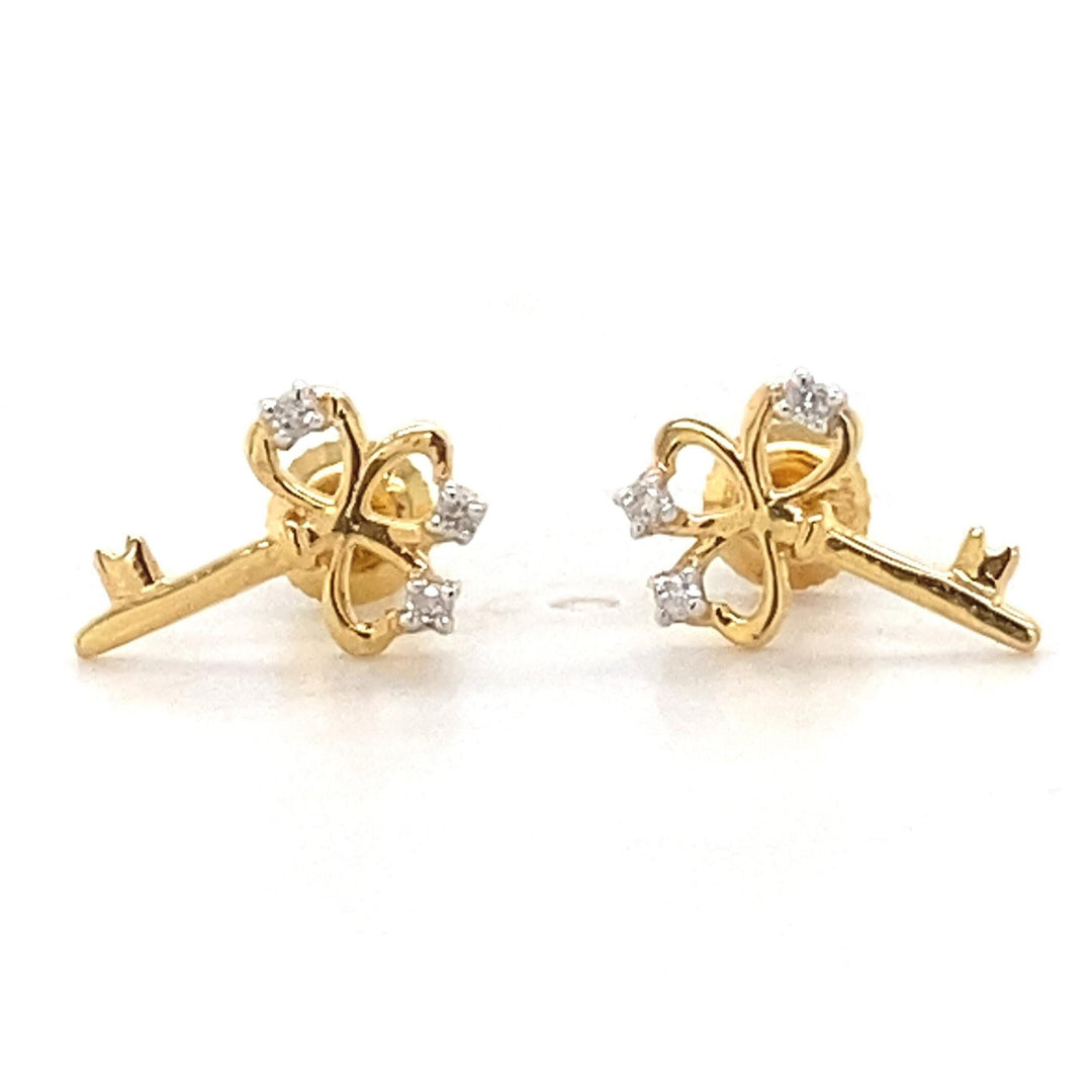 Kids Key Diamond Stud Earrings, 14k Solid Gold, Natural Diamonds, Kids Jewelry, Gift for toddlers/girls/kids, Ready To Ship