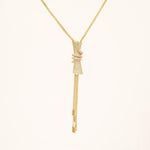 Load image into Gallery viewer, Cylindrical Diamond Charm Necklace with Gold tassels, 14k Solid Gold, Natural Diamonds, Multiple Chain Necklace, Modern Drop Chain Jewelry
