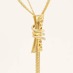 Load image into Gallery viewer, Cylindrical Diamond Charm Necklace with Gold tassels, 14k Solid Gold, Natural Diamonds, Multiple Chain Necklace, Modern Drop Chain Jewelry
