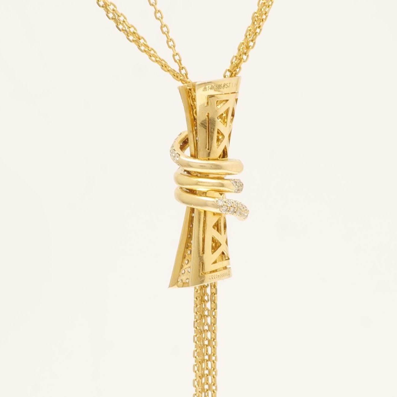 Cylindrical Diamond Charm Necklace with Gold tassels, 14k Solid Gold, Natural Diamonds, Multiple Chain Necklace, Modern Drop Chain Jewelry