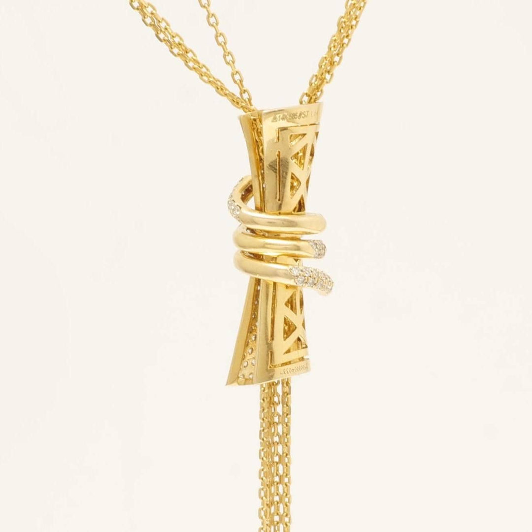 Cylindrical Diamond Charm Necklace with Gold tassels, 14k Solid Gold, Natural Diamonds, Multiple Chain Necklace, Modern Drop Chain Jewelry