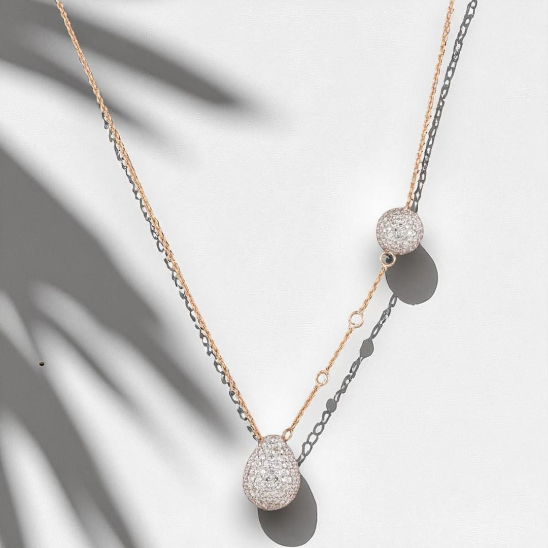 Teardrop Ball Diamond Necklace, 14k Solid Gold, Natural Diamonds, Minimalistic Charm Necklace, Asymmetrical Layering Chain