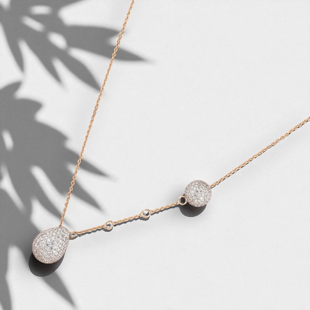 Teardrop Ball Diamond Necklace, 14k Solid Gold, Natural Diamonds, Minimalistic Charm Necklace, Asymmetrical Layering Chain