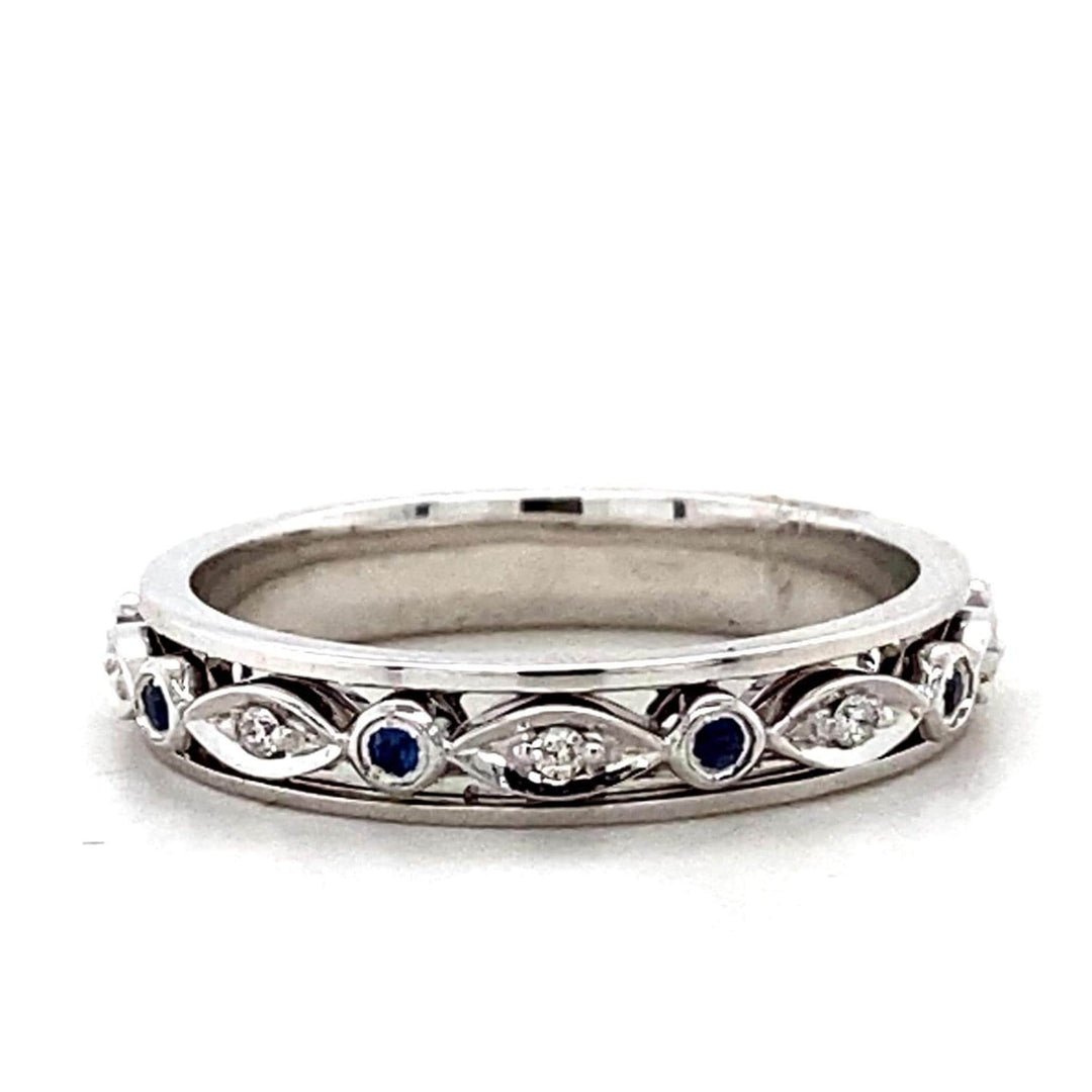 Blue Sapphires & Diamonds Eternity Band Ring, 14K Solid Gold, Natural Diamonds, Stacking Gold Band, Ready To Ship, Women&#39;s Day Gift