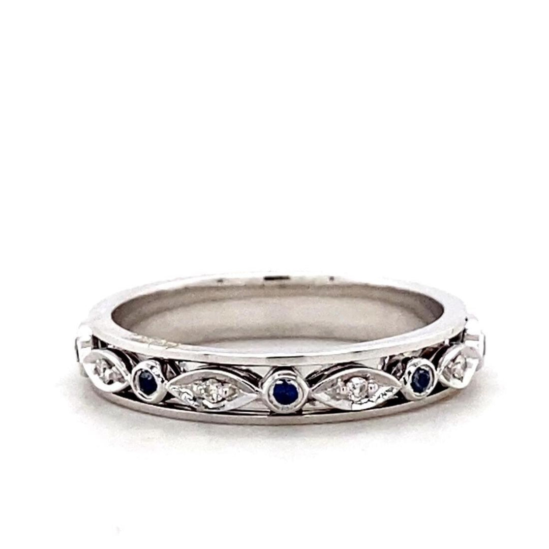 Blue Sapphires & Diamonds Eternity Band Ring, 14K Solid Gold, Natural Diamonds, Stacking Gold Band, Ready To Ship, Women&#39;s Day Gift