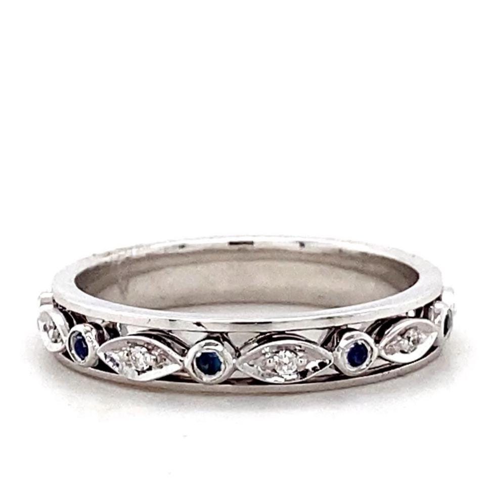 Blue Sapphires & Diamonds Eternity Band Ring, 14K Solid Gold, Natural Diamonds, Stacking Gold Band, Ready To Ship, Women&#39;s Day Gift