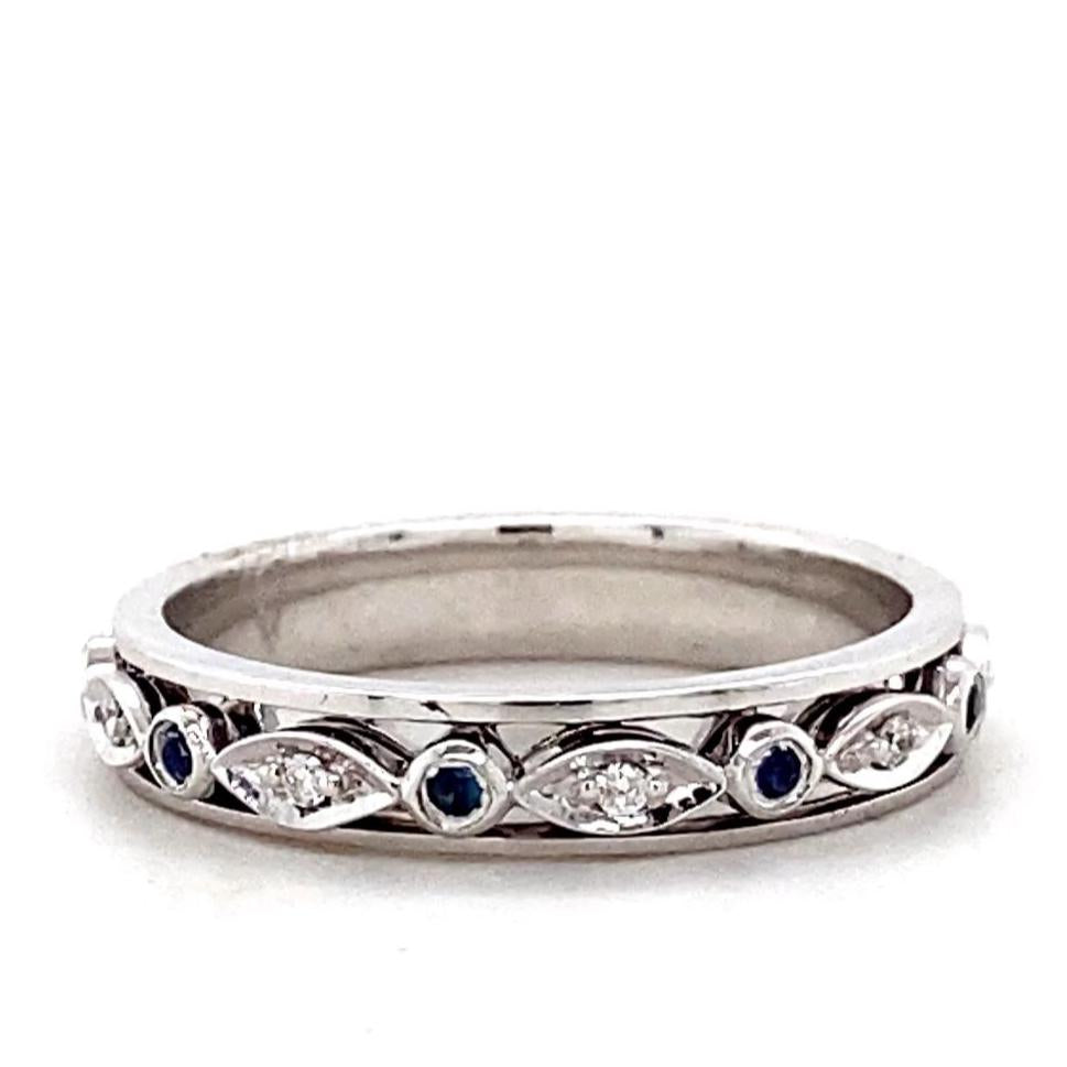 Blue Sapphires & Diamonds Eternity Band Ring, 14K Solid Gold, Natural Diamonds, Stacking Gold Band, Ready To Ship, Women&#39;s Day Gift