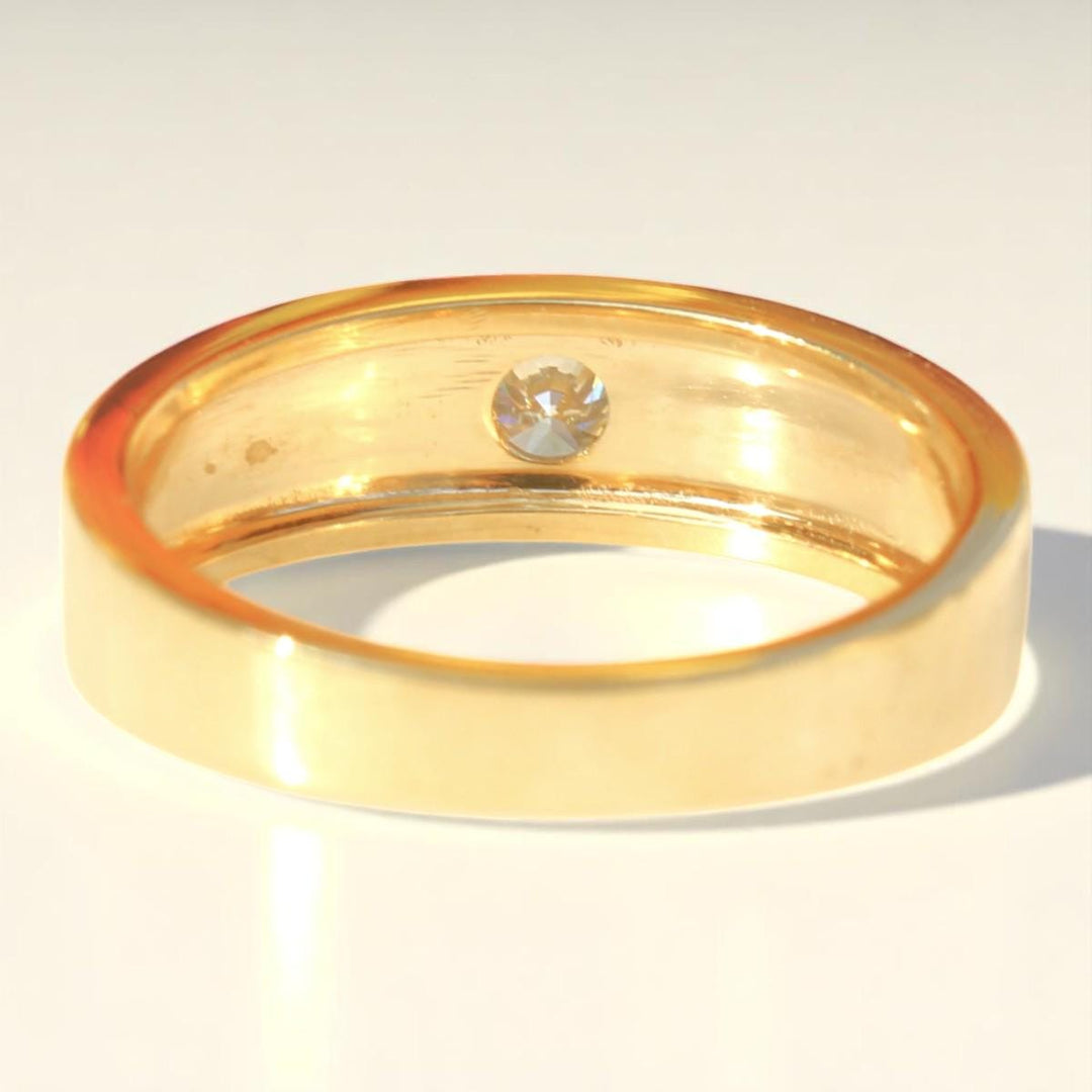 Round Solitaire Diamond Ring, 14k Solid Gold, Natural Diamonds, Men&#39;s Engagement Ring, Two Tone Wedding Statement Band, Gift for him