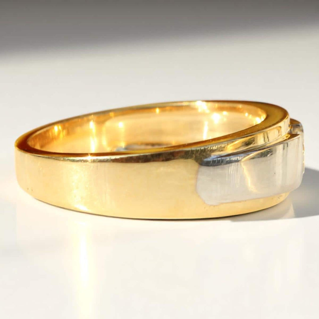 Round Solitaire Diamond Ring, 14k Solid Gold, Natural Diamonds, Men&#39;s Engagement Ring, Two Tone Wedding Statement Band, Gift for him