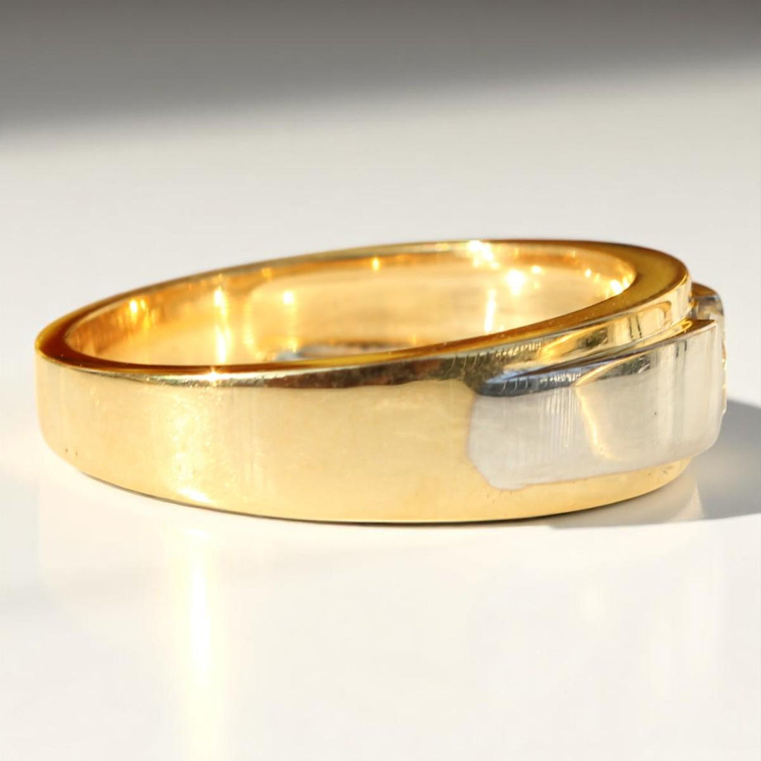 Round Solitaire Diamond Ring, 14k Solid Gold, Natural Diamonds, Men&#39;s Engagement Ring, Two Tone Wedding Statement Band, Gift for him