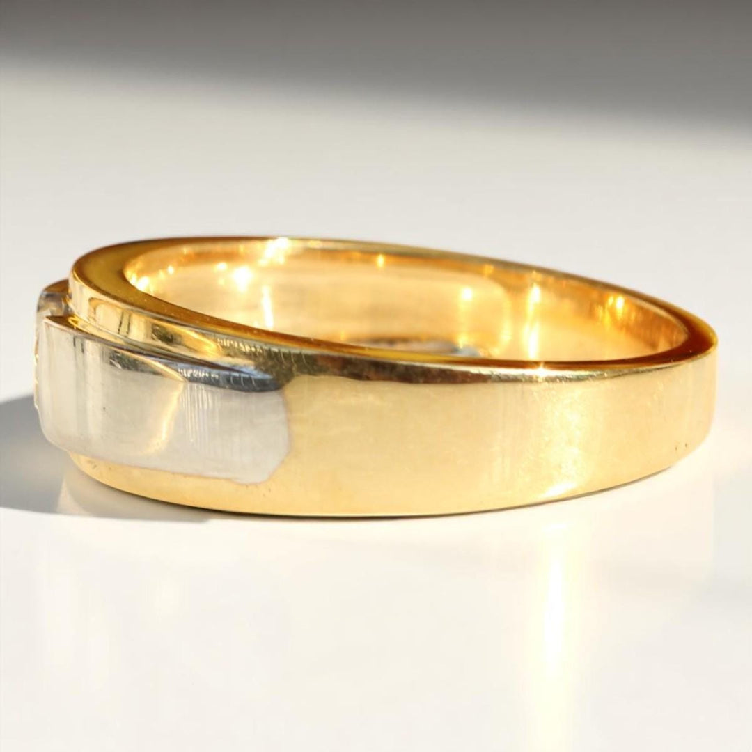 Round Solitaire Diamond Ring, 14k Solid Gold, Natural Diamonds, Men&#39;s Engagement Ring, Two Tone Wedding Statement Band, Gift for him