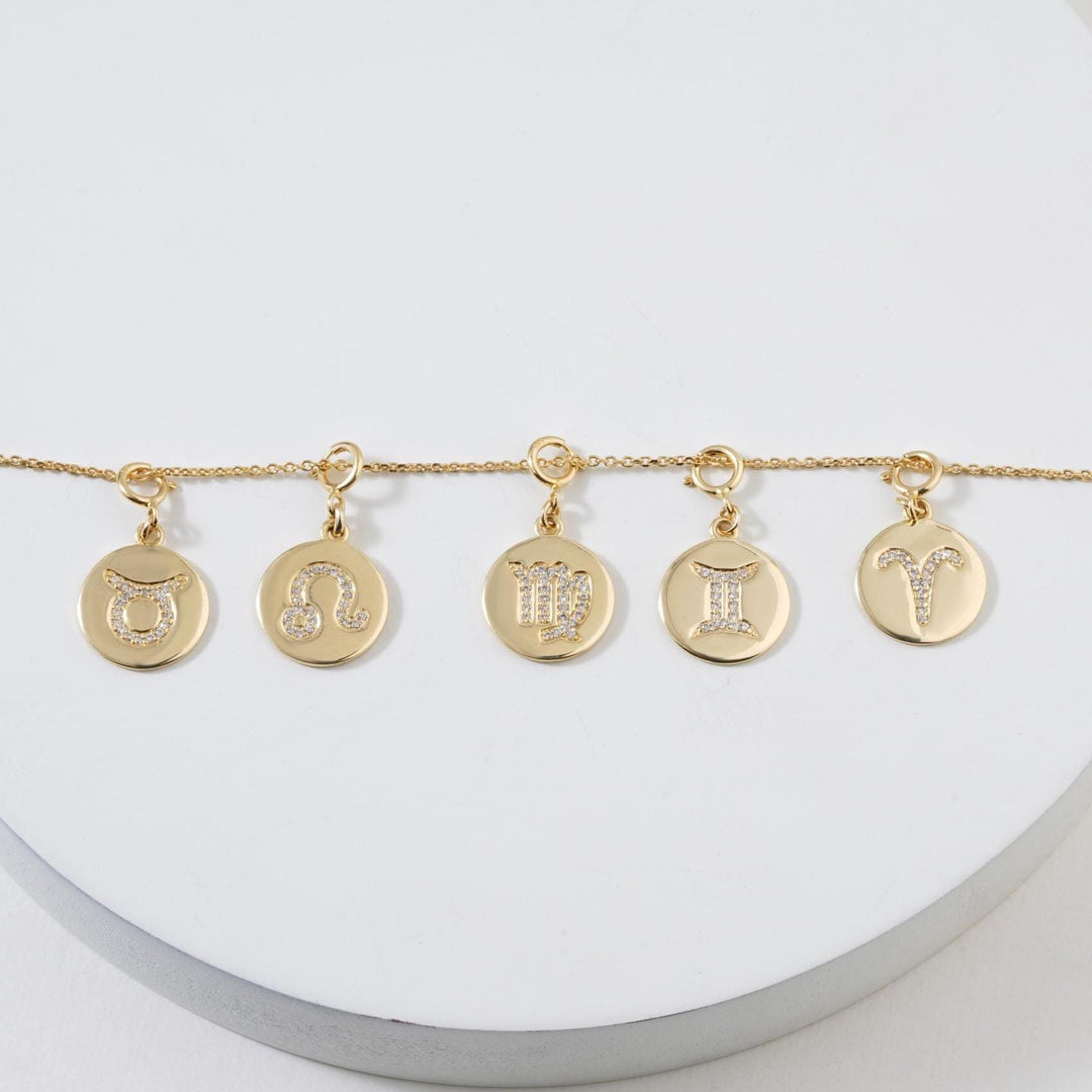 Gemini Horoscope Birth Sign Charm, 14k Solid Gold, Natural Diamonds, Zodiac Constellation Everyday Jewelry, Astrology Gift