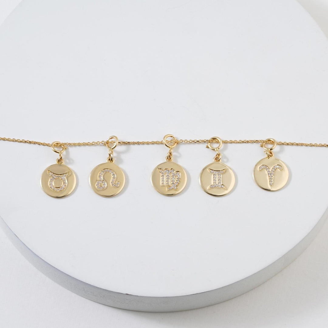 Taurus Horoscope Birth Sign Charm, 14k Solid Gold, Natural Diamonds, Zodiac Constellation Everyday Jewelry, Astrology Gift