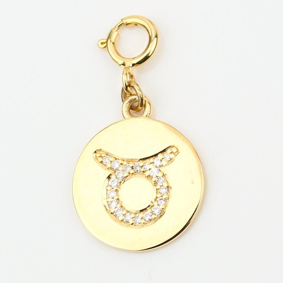Taurus Horoscope Birth Sign Charm, 14k Solid Gold, Natural Diamonds, Zodiac Constellation Everyday Jewelry, Astrology Gift